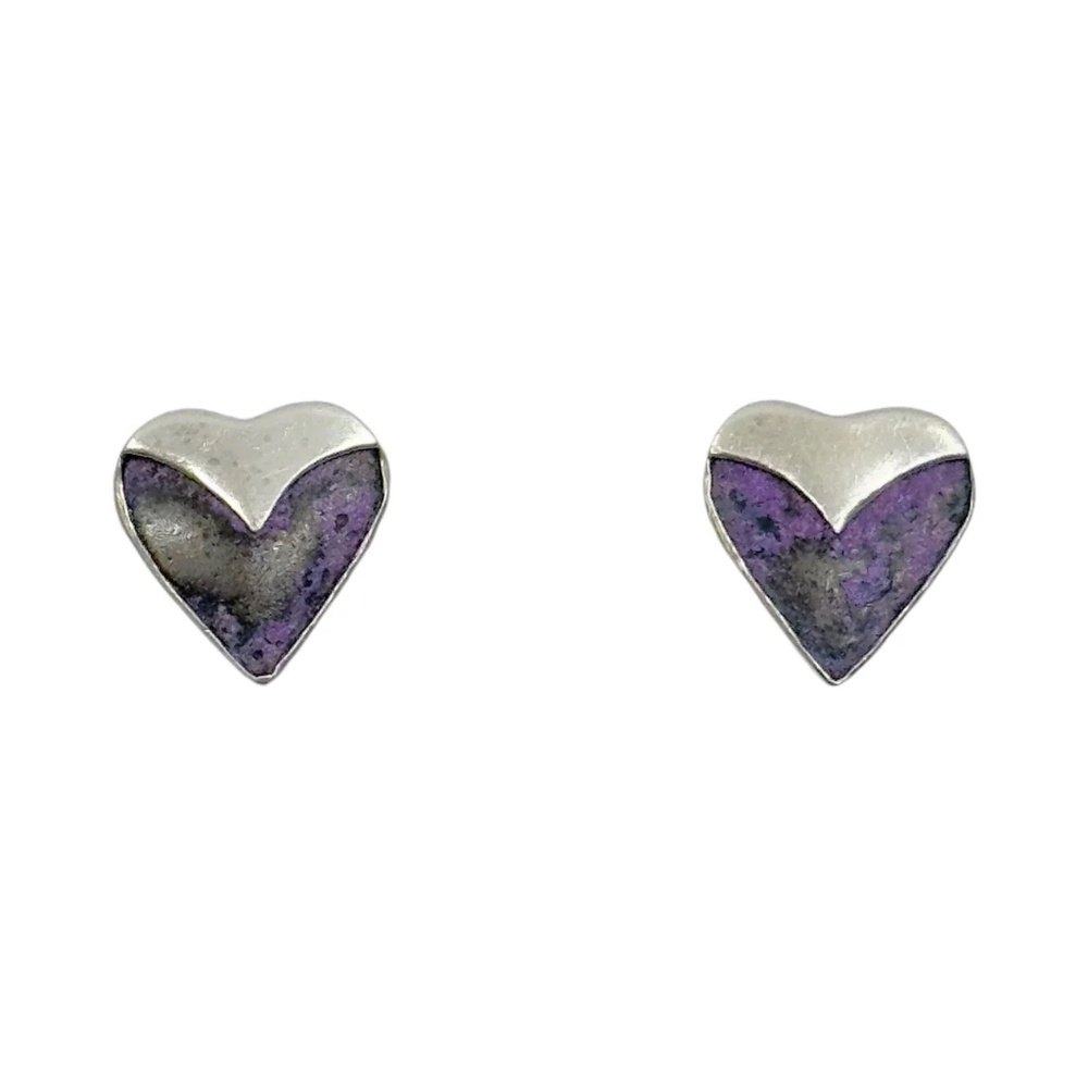 Sterling Silver Purple Stone Heart Stud Earrings - Gm587